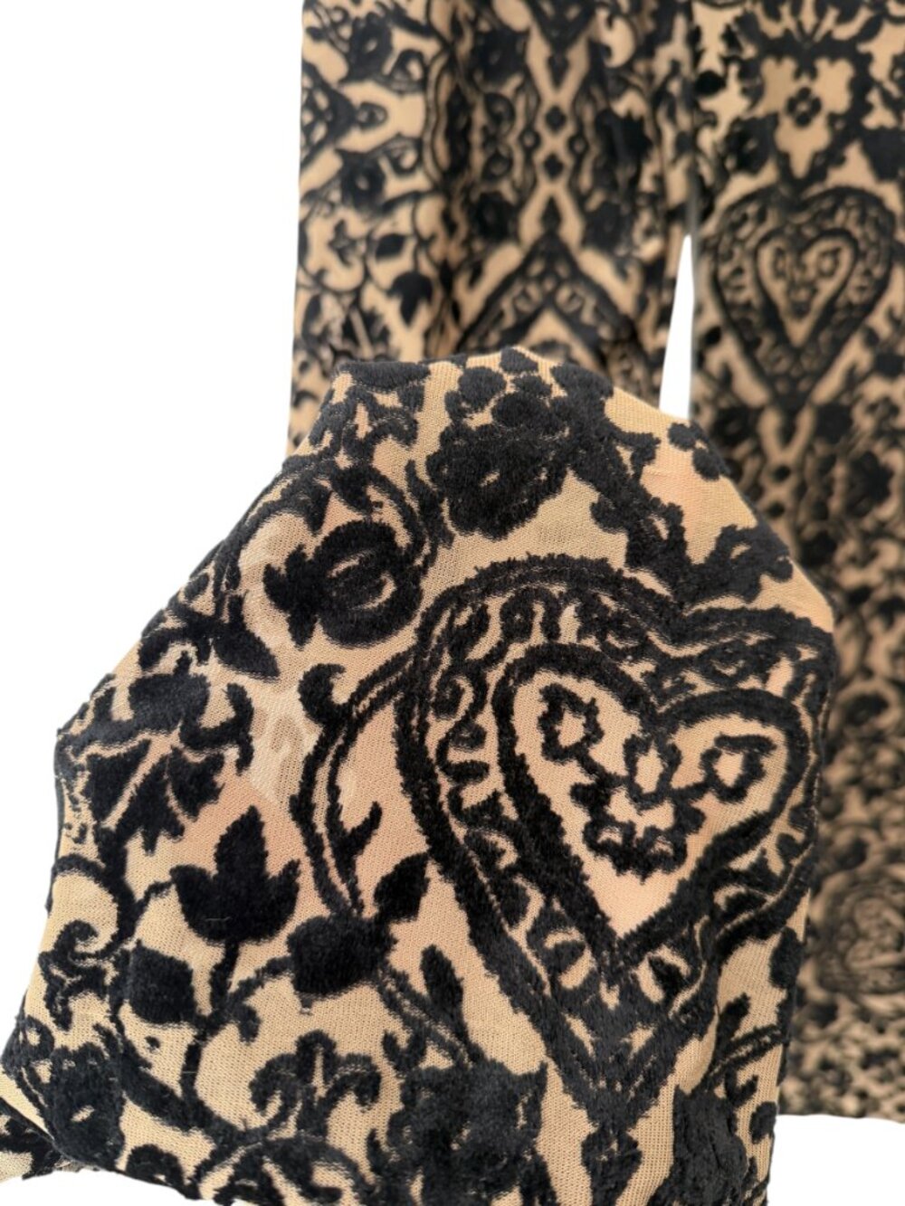 $202 Acne Studios Black Velour Embroidered Beige Mesh Side Leg Pants size XS - Picture 4 of 6